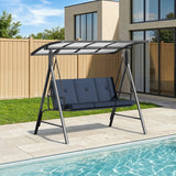 3-seat Outdoor Patio Porch Swing with Adjustable PC Canopy&Cushions,Swing Chair Bench with for Backyard Front Porch Lawn,Blue