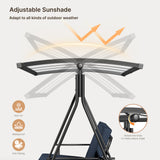 3-seat Outdoor Patio Porch Swing with Adjustable PC Canopy&Cushions,Swing Chair Bench with for Backyard Front Porch Lawn,Blue
