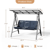 3-seat Outdoor Patio Porch Swing with Adjustable PC Canopy&Cushions,Swing Chair Bench with for Backyard Front Porch Lawn,Blue