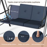 3-seat Outdoor Patio Porch Swing with Adjustable PC Canopy&Cushions,Swing Chair Bench with for Backyard Front Porch Lawn,Blue