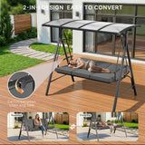 3-seat Outdoor Patio Porch Swing with Adjustable PC Canopy&Cushions, Swing Chair Bench with for Backyard Front Porch Lawn,Gray