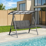 3-seat Outdoor Patio Porch Swing with Adjustable PC Canopy&Cushions, Swing Chair Bench with for Backyard Front Porch Lawn,Gray