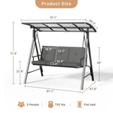 3-seat Outdoor Patio Porch Swing with Adjustable PC Canopy&Cushions, Swing Chair Bench with for Backyard Front Porch Lawn,Gray