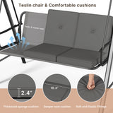 3-seat Outdoor Patio Porch Swing with Adjustable PC Canopy&Cushions, Swing Chair Bench with for Backyard Front Porch Lawn,Gray
