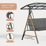 3-seat Outdoor Patio Porch Swing with Adjustable PC Canopy&Cushions, Swing Chair Bench with for Backyard Front Porch Lawn,Gray
