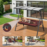 3-seat Outdoor Patio Porch Swing with Adjustable PC Canopy&Cushions, Swing Chair Bench with for Backyard Front Porch Lawn,Burgundy