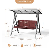 3-seat Outdoor Patio Porch Swing with Adjustable PC Canopy&Cushions, Swing Chair Bench with for Backyard Front Porch Lawn,Burgundy
