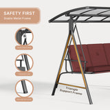 3-seat Outdoor Patio Porch Swing with Adjustable PC Canopy&Cushions, Swing Chair Bench with for Backyard Front Porch Lawn,Burgundy