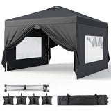 Lofka 10x10ft Pop-Up Gazebo Canopy, Adjustable Height Outdoor Gazebo with UV Protection & Windows, Weatherproof Patio Canopy for Backyard Garden Lawn Black