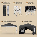 Asofer Black 10'x10' Pop up Canopy Tent with 4 Removable Sidewalls, Outdoor Camping Party Canopy Gazebo Tent Patio Beach