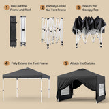 10'x10' Pop-up Canopy Tent with 4 Removable Sidewalls for Patio - Black