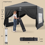 Asofer Black 10'x10' Pop up Canopy Tent with 4 Removable Sidewalls, Outdoor Camping Party Canopy Gazebo Tent Patio Beach