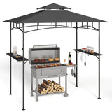 8'x5' Grill Gazebo,Asofer Double Tier BBQ Canopy with Vented Top, Outdoor Steel Frame Shelters with Shelves and Hooks for Backyard Patio,Dark Gray