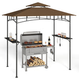 8'x5' Grill Gazebo,Asofer Tier BBQ Canopy with Vented Top, Outdoor Steel Frame Shelters with Shelves and Hooks for Backyard Patio,Brown