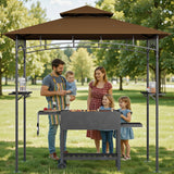8'x5' Grill Gazebo,Asofer Tier BBQ Canopy with Vented Top, Outdoor Steel Frame Shelters with Shelves and Hooks for Backyard Patio,Brown
