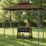8'x5' Grill Gazebo,Asofer Tier BBQ Canopy with Vented Top, Outdoor Steel Frame Shelters with Shelves and Hooks for Backyard Patio,Brown