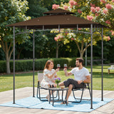 8'x5' Grill Gazebo,Asofer Tier BBQ Canopy with Vented Top, Outdoor Steel Frame Shelters with Shelves and Hooks for Backyard Patio,Brown