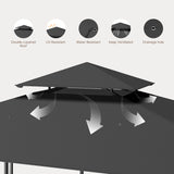 8'x5' Grill Gazebo,Asofer Double Tier BBQ Canopy with Vented Top, Outdoor Steel Frame Shelters with Shelves and Hooks for Backyard Patio,Dark Gray