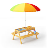 Asofer Outdoor Kids Picnic Table with Umbrella, 3-in-1 Sand & Water Table for Outdoor Playset
