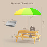 Asofer Outdoor Kids Picnic Table with Umbrella, 3-in-1 Sand & Water Table for Outdoor Playset