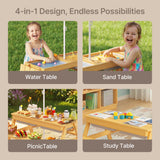 Asofer Outdoor Kids Picnic Table with Umbrella, 3-in-1 Sand & Water Table for Outdoor Playset