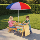 Asofer Outdoor Kids Picnic Table with Umbrella, 3-in-1 Sand & Water Table for Outdoor Playset