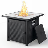 Asofer 30" Propane Fire Pit Table with Lid & Lava Rock, 50,000 BTU  Wicker Patio Firepit for Outdoor Dining, Party