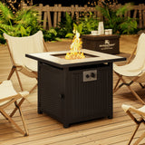 Asofer 30" Propane Fire Pit Table with Lid & Lava Rock, 50,000 BTU  Wicker Patio Firepit for Outdoor Dining, Party