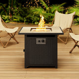 Asofer 30" Propane Fire Pit Table with Lid & Lava Rock, 50,000 BTU  Wicker Patio Firepit for Outdoor Dining, Party