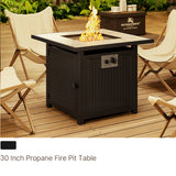 30" Propane Fire Pit Table 50,000 BTU, CSA Certified Square Tabletop Fire Tables with Lid & Lava Rock for Outdoor