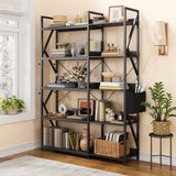 Asofer 65" H Reversible Corner Bookshelf, 5 Tier Bookshelf with 4 Hooks, Industrial Display Freestanding Bookcase for Living Room Office, Black