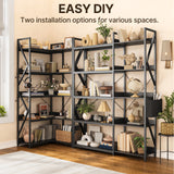 Asofer 65" H Reversible Corner Bookshelf, 5 Tier Bookshelf with 4 Hooks, Industrial Display Freestanding Bookcase for Living Room Office, Black