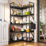 Asofer 65" H Reversible Corner Bookshelf, 5 Tier Bookshelf with 4 Hooks, Industrial Display Freestanding Bookcase for Living Room Office, Black