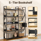 Asofer 65" H Reversible Corner Bookshelf, 5 Tier Bookshelf with 4 Hooks, Industrial Display Freestanding Bookcase for Living Room Office, Black