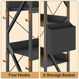 Asofer 65" H Reversible Corner Bookshelf, 5 Tier Bookshelf with 4 Hooks, Industrial Display Freestanding Bookcase for Living Room Office, Black