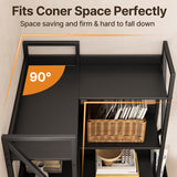 Asofer 65" H Reversible Corner Bookshelf, 5 Tier Bookshelf with 4 Hooks, Industrial Display Freestanding Bookcase for Living Room Office, Black
