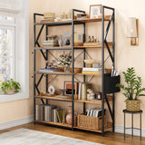 Asofer 65" H Reversible Corner Bookshelf, 5 Tier Bookshelf with 4 Hooks, Industrial Display Freestanding Bookcase for Living Room Office, Retro