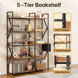 Asofer 65" H Reversible Corner Bookshelf, 5 Tier Bookshelf with 4 Hooks, Industrial Display Freestanding Bookcase for Living Room Office, Retro