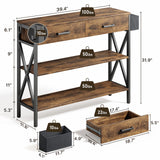 39" Console Table with 2 Drawers and 3 Tier Storage Shelves - Rustic Brown