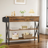 39" Console Table with 2 Drawers and 3 Tier Storage Shelves - Rustic Brown