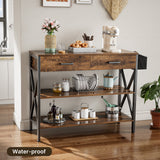 39" Console Table with 2 Drawers and 3 Tier Storage Shelves - Rustic Brown