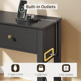 sofer 39" Console Table with 2 Drawers & Outlets and USB Ports, Modern Sofa Table, Narrow Wood Entryway Table for Living Room, Foyer, Black