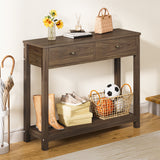 Asofer 39" Console Table with 2 Drawers, Modern Sofa Table, Narrow Wood Entryway Table for Living Room, Foyer, Retro