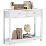 Console Table with Drawers, 39" Hallway Entryway Table with 2 Tier Storage, Sofa Table for Living Room - White