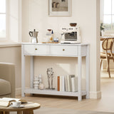 Console Table with Drawers, 39" Hallway Entryway Table with 2 Tier Storage, Sofa Table for Living Room - White