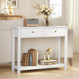 Console Table with Drawers, 39" Hallway Entryway Table with 2 Tier Storage, Sofa Table for Living Room - White