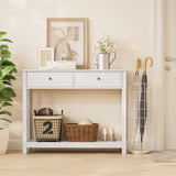 Console Table with Drawers, 39" Hallway Entryway Table with 2 Tier Storage, Sofa Table for Living Room - White