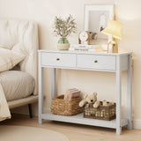 Console Table with Drawers, 39" Hallway Entryway Table with 2 Tier Storage, Sofa Table for Living Room - White