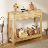 Asofer 39" Console Table with 2 Drawers, Modern Sofa Table, Narrow Wood Entryway Table for Living Room, Foyer, Natural