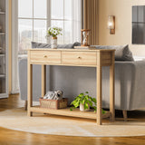 Asofer 39" Console Table with 2 Drawers, Modern Sofa Table, Narrow Wood Entryway Table for Living Room, Foyer, Natural